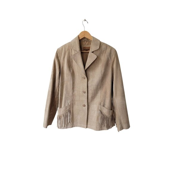 Esprit Womens Fringe Leather Jacket L - Picture 1 of 6